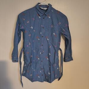 H&M Girls 8 Blue Collard Butterfly Print 100% Cotton Button Down Shirt.